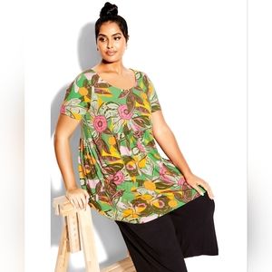 ZIM & ZOE Women's Plus Size Pina Colada Tropical Tunic Blouse Size 20 w/Pockets!